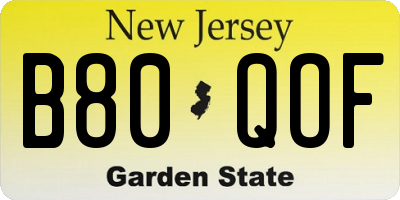 NJ license plate B80QOF