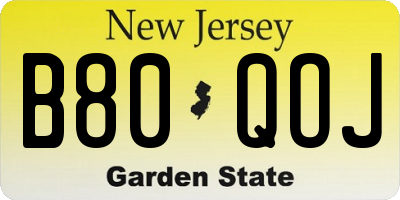 NJ license plate B80QOJ