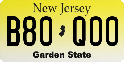 NJ license plate B80QOO