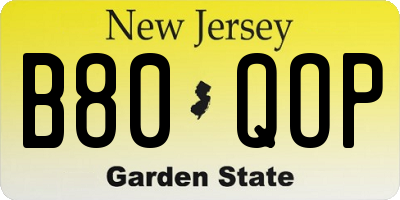 NJ license plate B80QOP