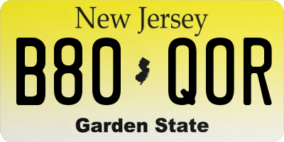 NJ license plate B80QOR