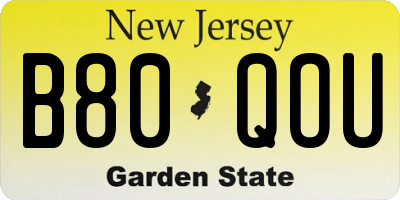 NJ license plate B80QOU