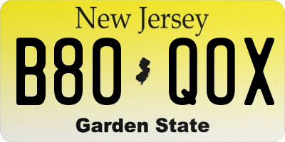 NJ license plate B80QOX