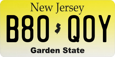 NJ license plate B80QOY