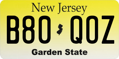 NJ license plate B80QOZ