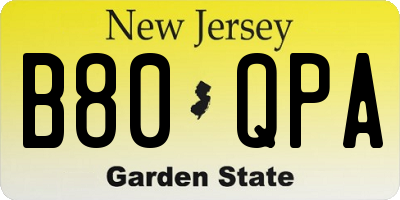NJ license plate B80QPA