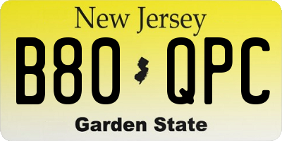 NJ license plate B80QPC
