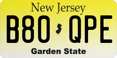 NJ license plate B80QPE