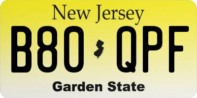 NJ license plate B80QPF