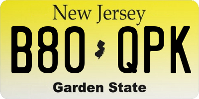 NJ license plate B80QPK
