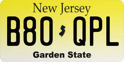 NJ license plate B80QPL