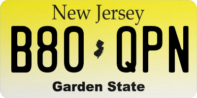 NJ license plate B80QPN