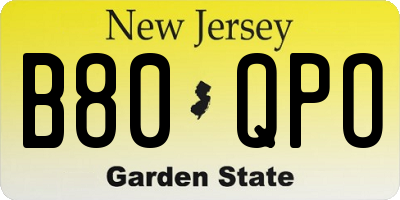 NJ license plate B80QPO