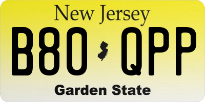 NJ license plate B80QPP