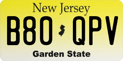 NJ license plate B80QPV