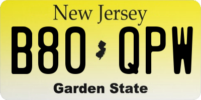 NJ license plate B80QPW