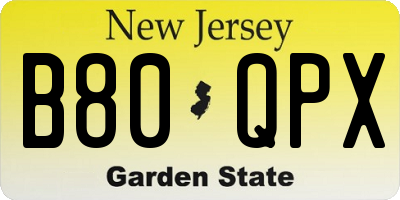 NJ license plate B80QPX