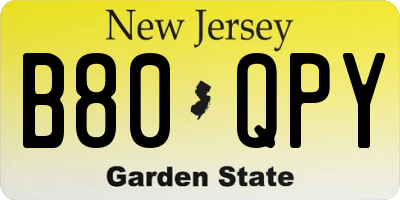 NJ license plate B80QPY