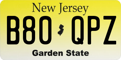 NJ license plate B80QPZ