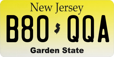 NJ license plate B80QQA