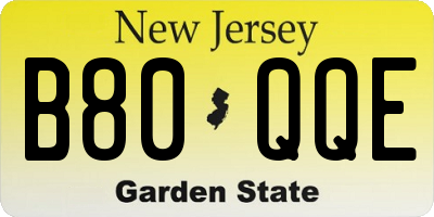 NJ license plate B80QQE