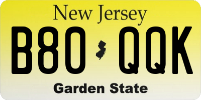 NJ license plate B80QQK