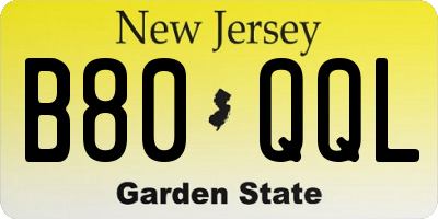 NJ license plate B80QQL