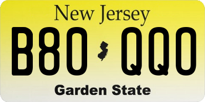 NJ license plate B80QQO