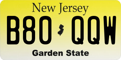 NJ license plate B80QQW