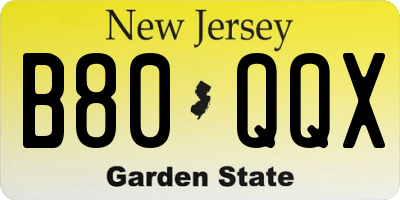 NJ license plate B80QQX