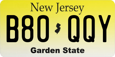 NJ license plate B80QQY