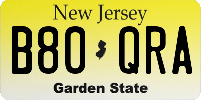 NJ license plate B80QRA