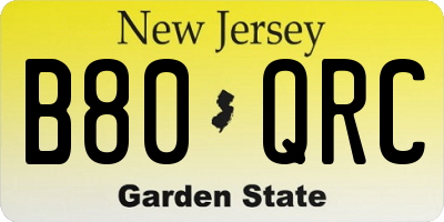 NJ license plate B80QRC