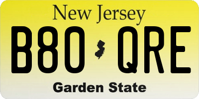 NJ license plate B80QRE