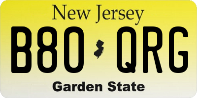 NJ license plate B80QRG