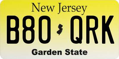 NJ license plate B80QRK
