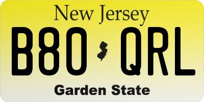NJ license plate B80QRL