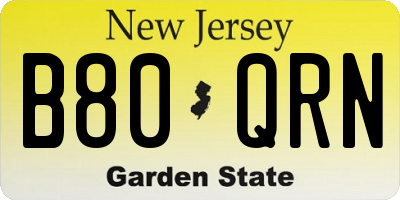 NJ license plate B80QRN