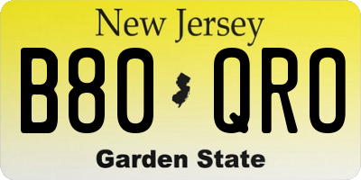 NJ license plate B80QRO