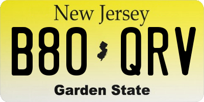 NJ license plate B80QRV