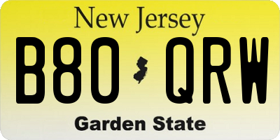NJ license plate B80QRW