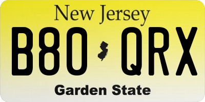 NJ license plate B80QRX