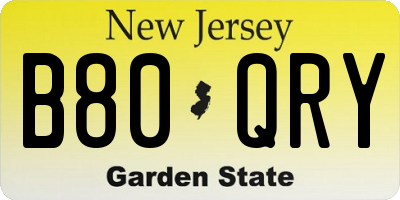 NJ license plate B80QRY