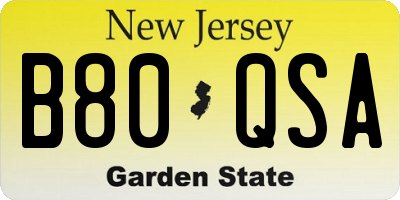 NJ license plate B80QSA