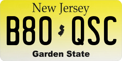 NJ license plate B80QSC