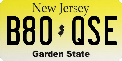 NJ license plate B80QSE