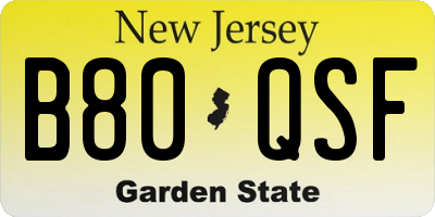 NJ license plate B80QSF