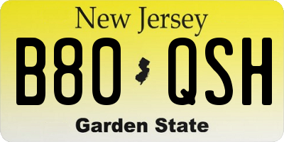NJ license plate B80QSH