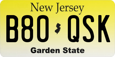 NJ license plate B80QSK