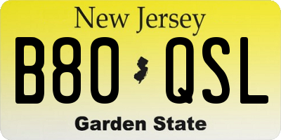 NJ license plate B80QSL